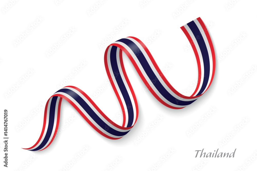 Thailand flag ribbon waving national with colors
