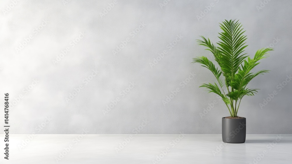 Empty room with a potted palm tree Empty room with a potted palm tree