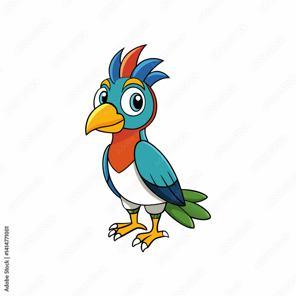 Obraz premium bird, parrot, cartoon, animal, vector, illustration, nature, cute, beak, art, blue, yellow, feather, tropical, macaw, tree, branch, fun, wing, isolated, colorful, parakeet, happy, green, red