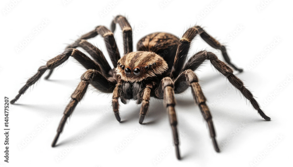 A detailed close-up of a spider exhibiting intricate patterns and textures, showcasing its eight legs and distinct features against a plain background. A detailed close-up of a spider exhibiting intricate patterns and textures, showcasing its eight legs and distinct features against a plain background.