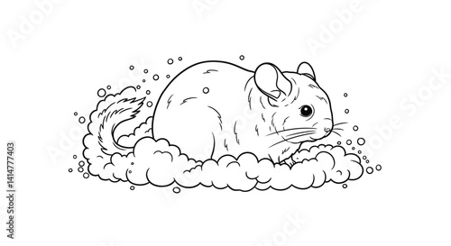 Cute Chinchilla Dust Bath Coloring Page Simple Line Drawing with Whimsical Dust Cloud Art for Children