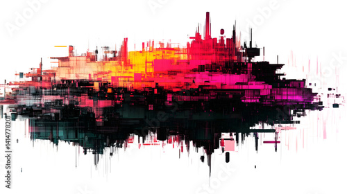 Glitch effect showing modern abstract digital data flowing on transparent background