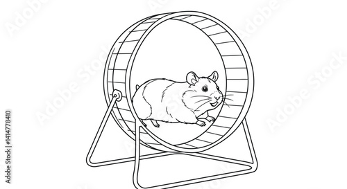 Active Hamster Running in Wheel Coloring Page Energetic Rodent Exercise Line Art Illustration Design