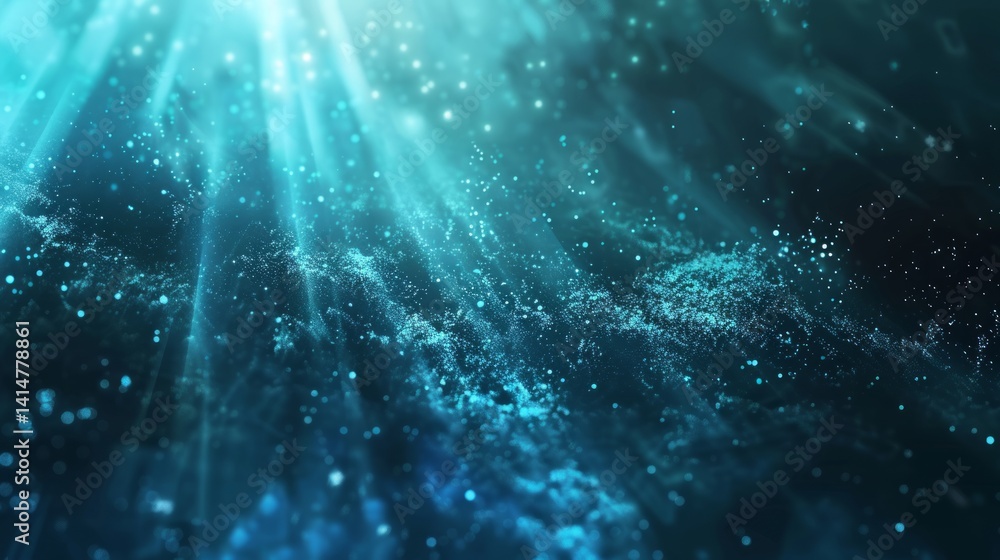 Obraz premium Teal Underwater Particle Burst - Abstract Sparkle Background