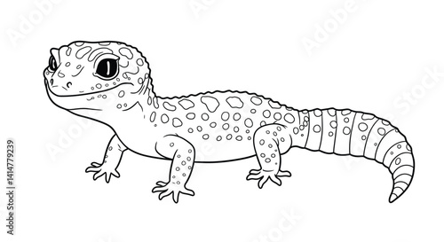 Friendly Leopard Gecko with Spots Coloring Sheet Gentle Smiling Reptile Printable Lizard Drawing