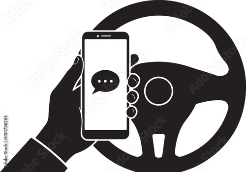 Texting while driving solid icon. Smartphone threat and steering wheel symbol, glyph style pictogram on white background. Car accident for mobile web design.