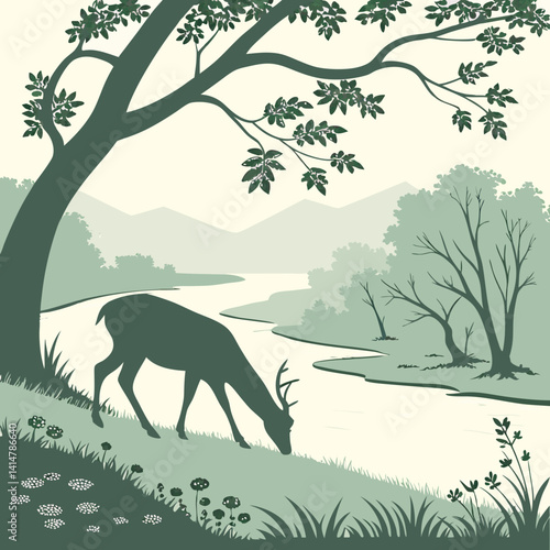deer in the forest vector silhouette 
