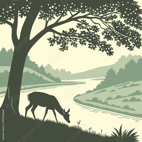 deer in the forest vector silhouette 
