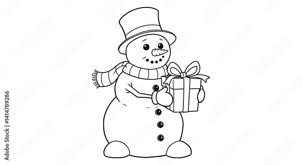 Snowman Coloring Page Holding Simple Gift Box with Bow Winter Christmas Present Outline Printable Activity Sheet Snowman Coloring Page Holding Simple Gift Box with Bow Winter Christmas Present Outline Printable Activity Sheet