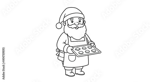 Santa Claus Baking Cookies Coloring Page Wearing Apron Holiday Treat Christmas Kitchen Fun Simple Outline Printable