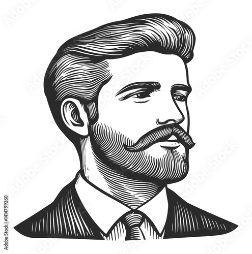 Vintage Engraving of a Distinguished Man with Mustache and Suit