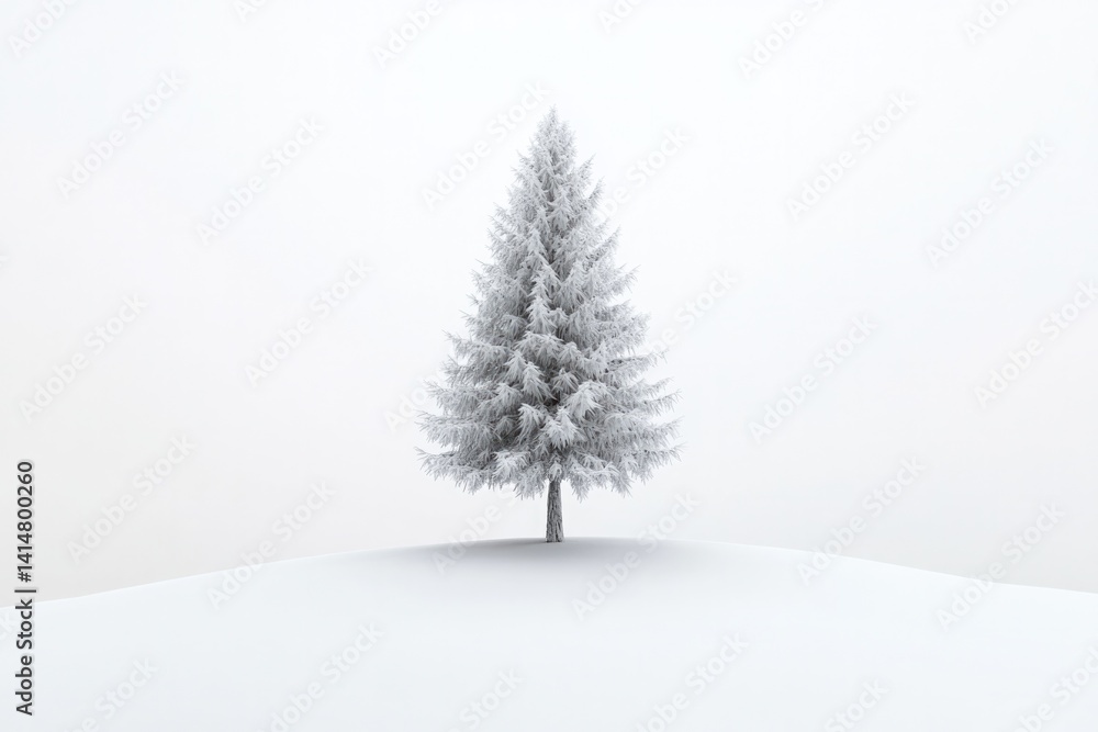 Fototapeta premium Snow-covered tree stands alone in tranquil, foggy landscape, evo