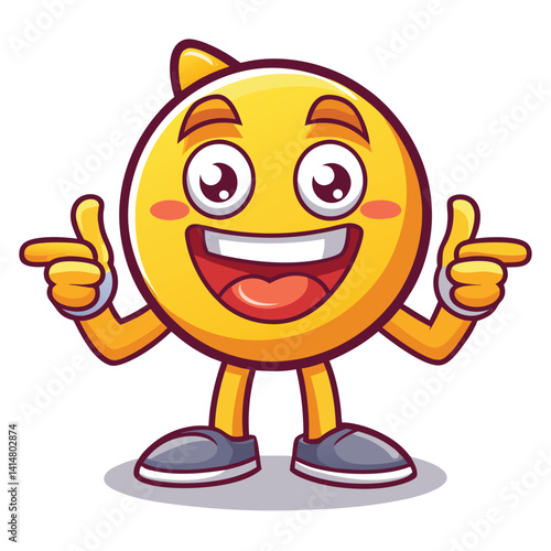 Happy yellow emoticon character pointing