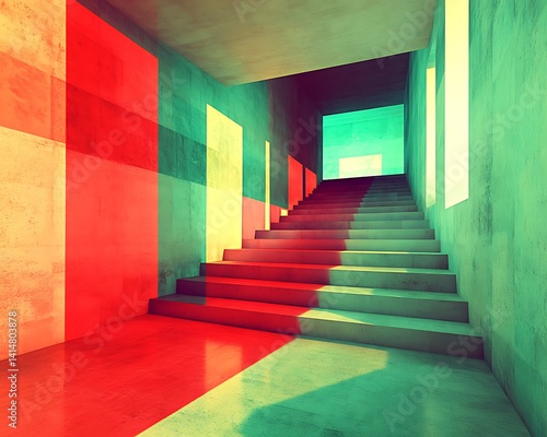 Concrete Stairway  Vivid Colors  Interior