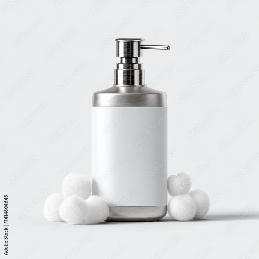 Obraz premium Modern Minimalist Soap Dispenser with White Cotton Balls