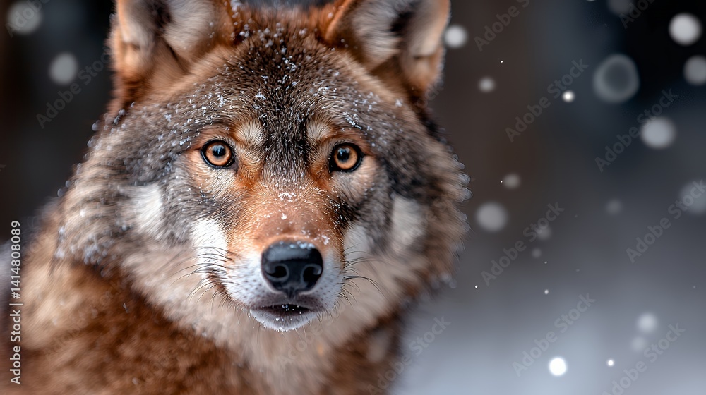 Fototapeta premium Magnificent red wolf portrait a captivating gaze in winter