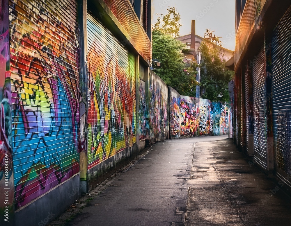 Fototapeta premium Colorful graffiti wall in an urban alley