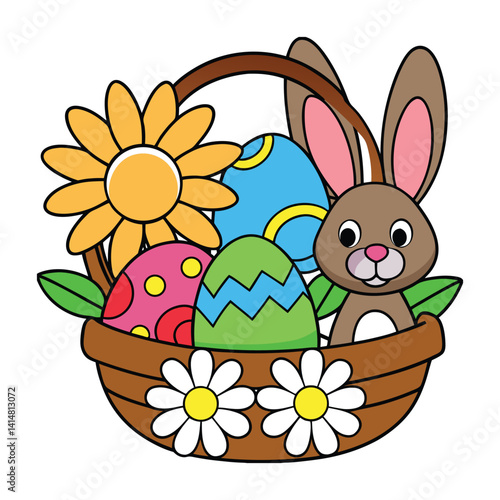 Easter Basket with Bunny and Eggs