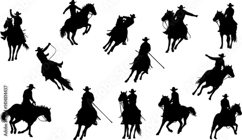 Cowboy and cowgirl rodeo vector silhouettes collection