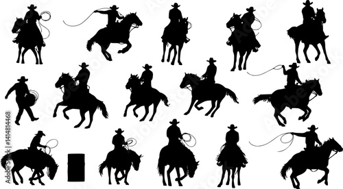 Cowboy and cowgirl rodeo vector silhouettes collection