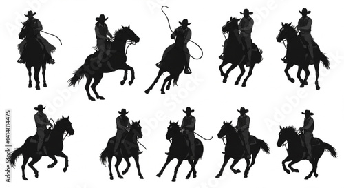 Cowboy and cowgirl rodeo vector silhouettes collection