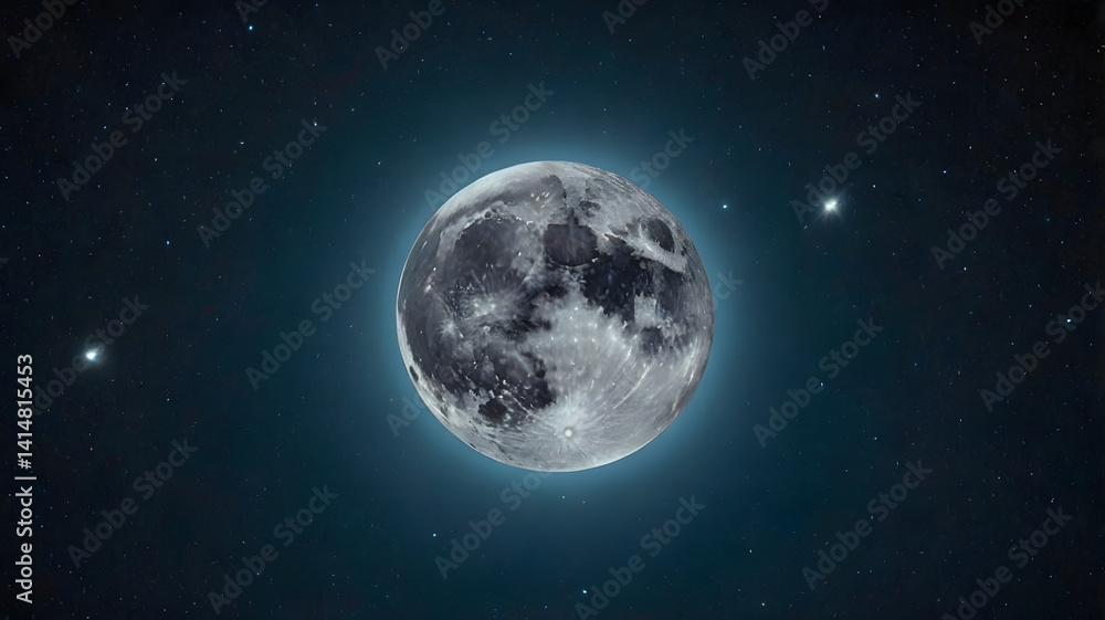 Fototapeta premium A forgotten moon, glowing pale blue, drifted at the edge of the galaxy — untouched for a thousand years, yet still whispering to passing comets.