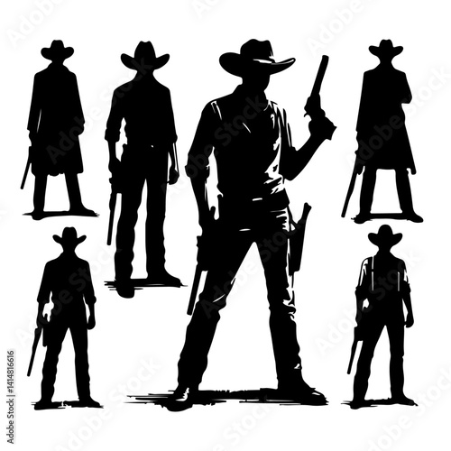 set of a cowboy silhouette , cowboy silhouette