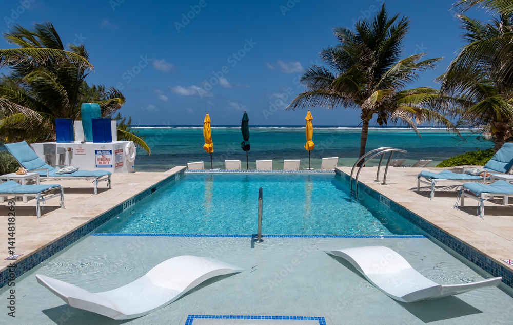 A Beachfront Swimming Pool with a View of the Caribbean Sea and Swaying Palm Trees