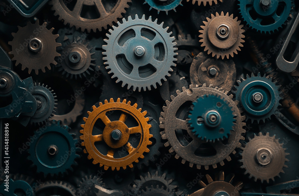 Close-up of Gears and Cogs in Automotive Workshop – Mechanical Engineering for Performance Vehicle Gear Design Close-up of Gears and Cogs in Automotive Workshop – Mechanical Engineering for Performance Vehicle Gear Design