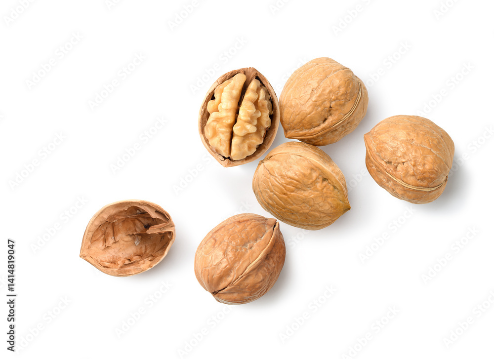 Flat lay of Walnuts isolated on white background. Flat lay of Walnuts isolated on white background.