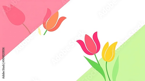 Vibrant Flat‑Style Tulip Emblem - An energetic tulip emblem in vivid coral, yellow, and orange tones, balanced by simple lines and pastel accents for modern branding.
