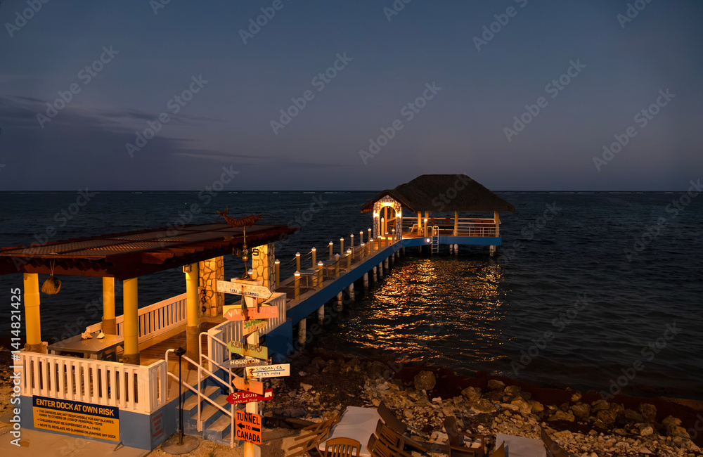 Night Shot of a Pier and Gazebo on the East End of Grand Cayman Island