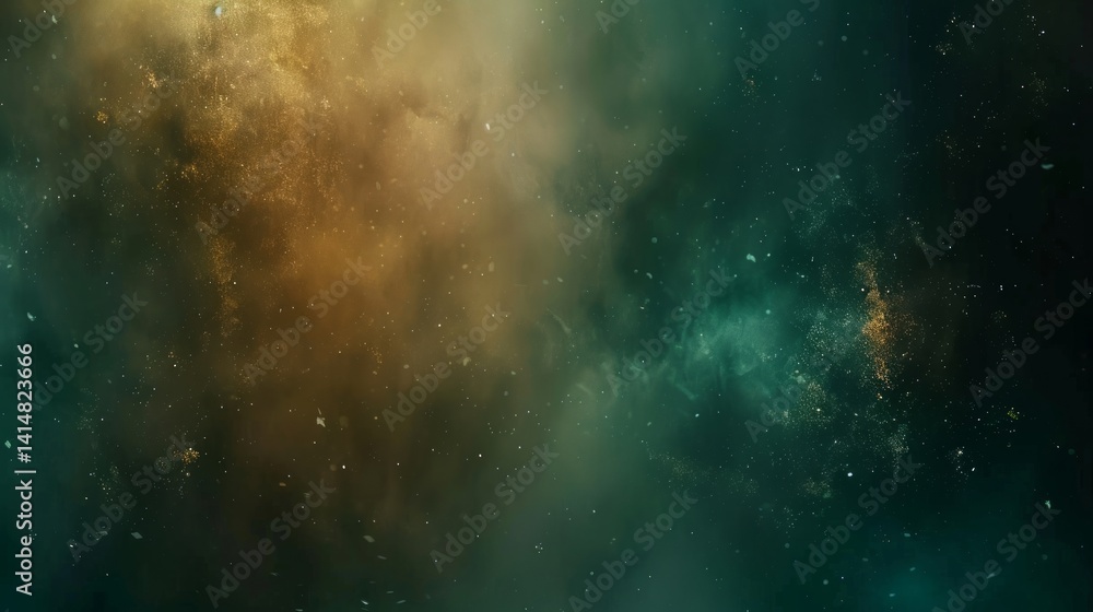 Obraz premium Nebula Gold Abstract Background, Space Dust Texture, Modern Teal And Bronze Glitter Wallpaper