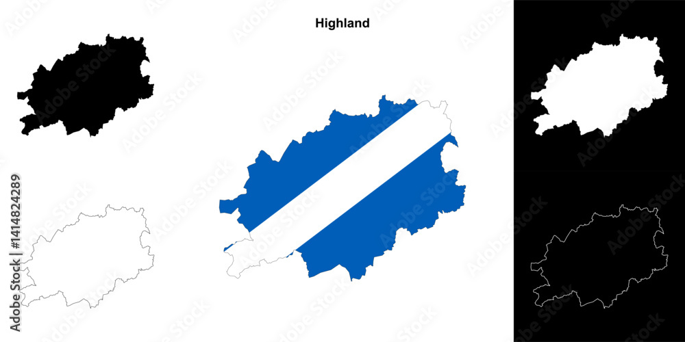 Fototapeta premium Highland blank outline map set