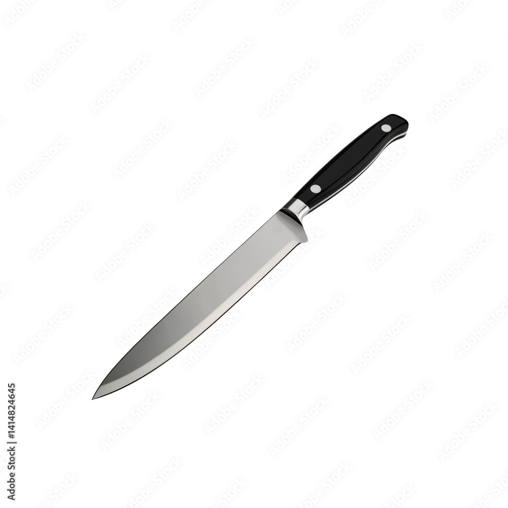 Sharp Kitchen Knife with Black Handle Isolated on Transparent Background Sharp Kitchen Knife with Black Handle Isolated on Transparent Background