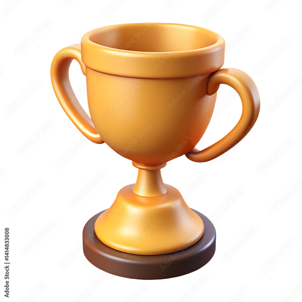 A shiny, golden trophy on a round, dark-colored base. 3D render illustration icon. A shiny, golden trophy on a round, dark-colored base. 3D render illustration icon.