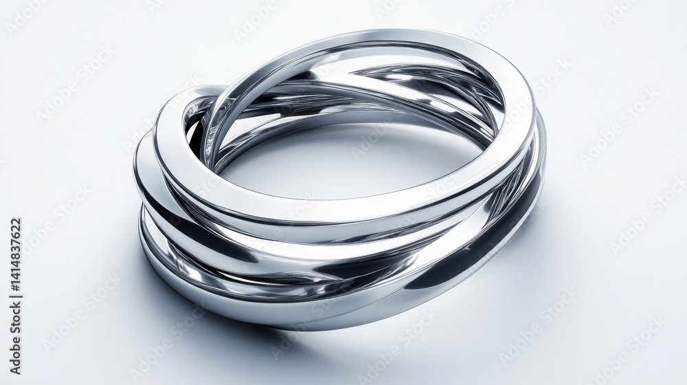 Elegant silver rings intertwined on a white surface creating a modern abstract design with a cool and clean aesthetic perfect for backgrounds Elegant silver rings intertwined on a white surface creating a modern abstract design with a cool and clean aesthetic perfect for backgrounds