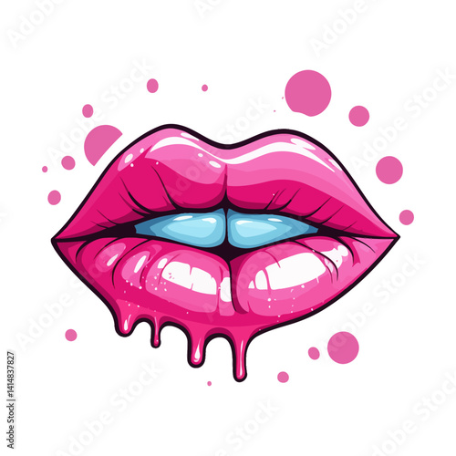 Detailed and glossy illustration of full pink lips slightly parted to reveal white teeth. Represents beauty, sensuality, makeup, and a feminine aesthetic.