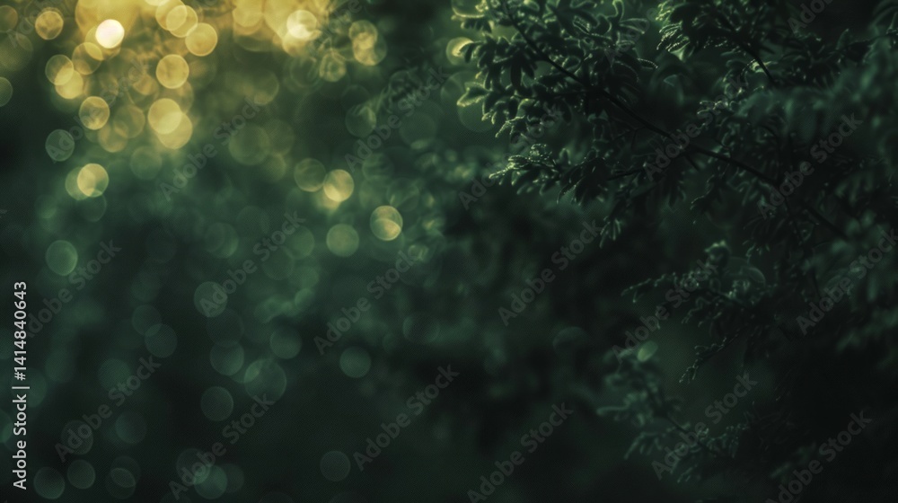 Naklejka premium Dreamy Bokeh: Green Forest & Golden Light Abstract Background