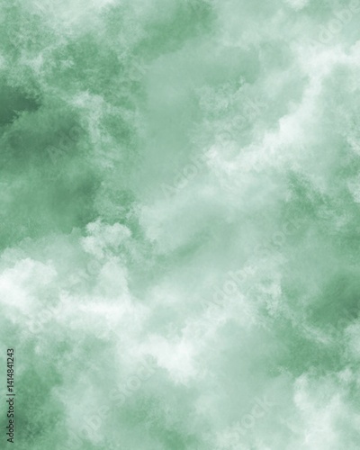 Serene sage green watercolor background with soft cloudlike textures and ethereal light creating a calming atmosphere