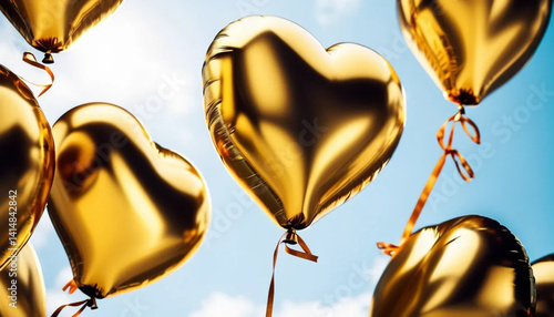 Obraz na płótnie Golden heart shaped balloons as a background. w salonie