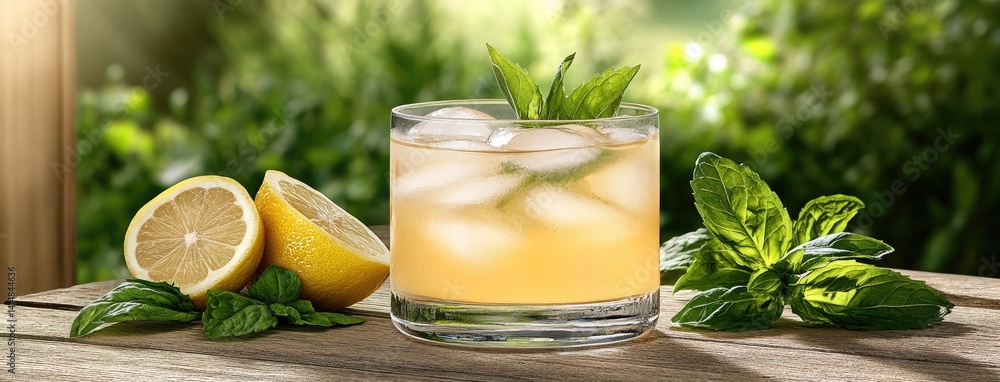 Chill out with a delicious lemon mint cocktail featuring ice, fresh lemon slices, and vibrant green leaves for a refreshing experience
