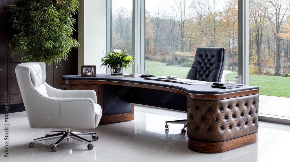Fototapeta premium Modern executive office interior design desk chair natural light