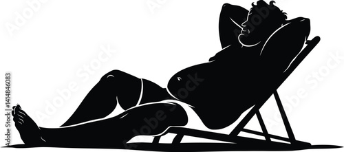 Funny Fat Man Resting in Lounger Silhouette Graphic