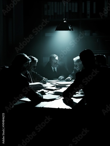Intrigue at the Boardroom: Shadows of Power and Secrets in Dim Lighting