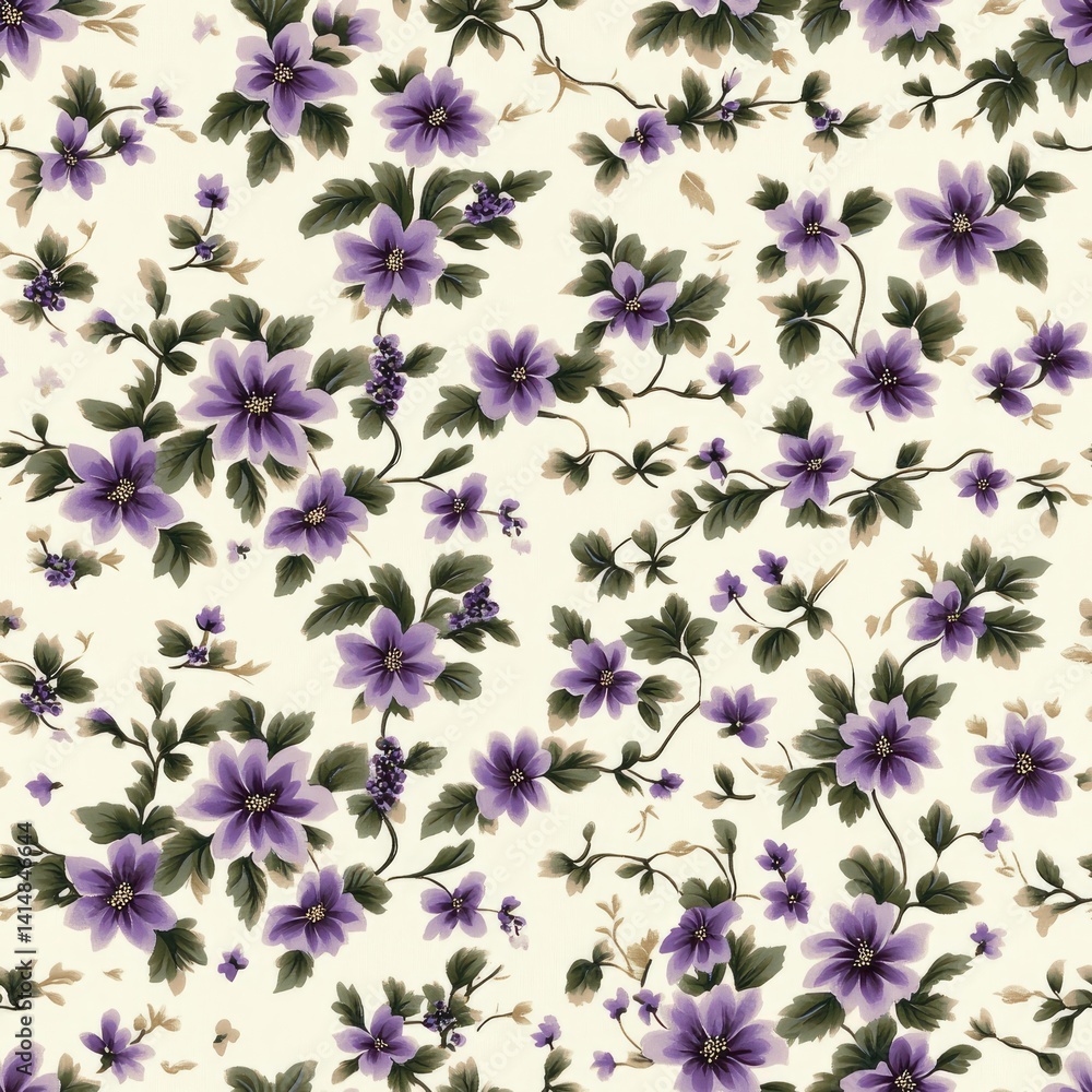 Delicate floral design features pastel blooms and green vines, perfect for scrapbooking and fabric printing with a romantic touch SEAMLESS PATTERN