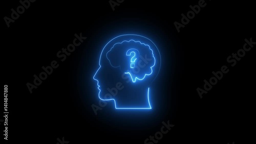 Wallpaper Mural Glowing neon Human head with question mark icon isolated on black background. Outline of head with question mark inside human mind., Concept of innovation on black background. Torontodigital.ca