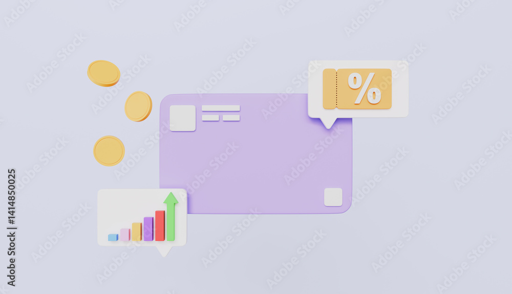 Credit card with coin, online shopping and finance concept 3d illustration Credit card with coin, online shopping and finance concept 3d illustration