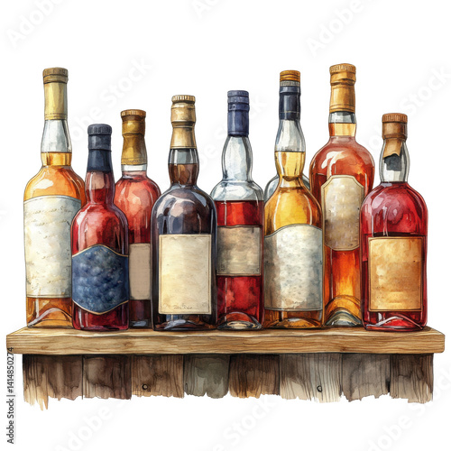 Obraz na płótnie Wine bottles arranged separately on transparent background w salonie