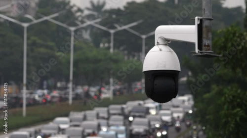 CCTV camera for traffic violations on the highway on sudirman street jakarta indonesia on april 10, 2025